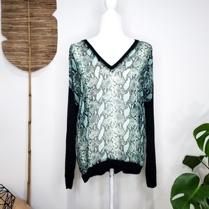 ⭐ Snake Print Turquoise & Black Sheer Blouse